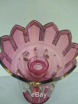 Single Luster With Prisms Circa 1920 Nice Decoration In Cranberry Color And Gold