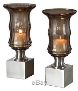 Smoked Glass Candle Holder Set of 2 ID 3404532