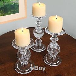 Solid Glass Baluster Pillar Candlestick Set Candle Holder Wedding Party Decor