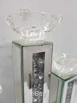 Sparkly 3 Candle Holder Diamond Crush Silver Mirrored
