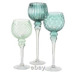 Spectacular Cape Cod Long Stem Candle Holders, Set of 3, Shades of Sky Blue