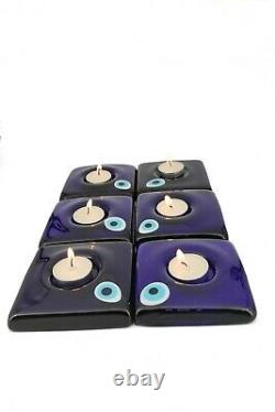 Square Evil Eye Candle Holder Set of 6 Turkish Handmade Amulet Boho Home Decor
