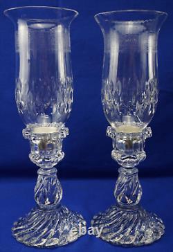 St Louis France Crystal Thistle (2) Hurricane Candle Holders, 13 7/8 (B34)