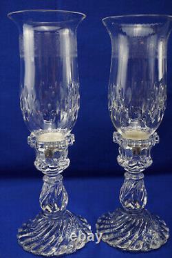 St Louis France Crystal Thistle (2) Hurricane Candle Holders, 13 7/8 (B34)