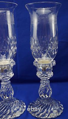 St Louis France Crystal Thistle (2) Hurricane Candle Holders, 13 7/8 (B34)