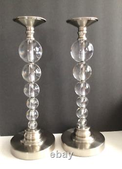 Stacked Crystal Glass Spheres Clear Balls Metal Base MCM Pillar Candle Holders
