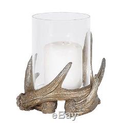 Stag Antler Silver & Gold Gilt & Glass Candle Holder H 14cm Unique Retro