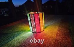 Stained Glass Candle Holder. 4.25 Height x 3.75 Round. Pride Colors