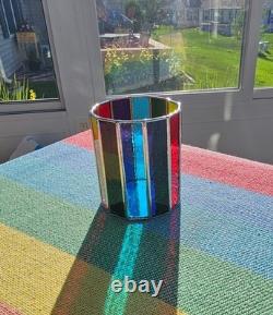Stained Glass Candle Holder. 4.25 Height x 3.75 Round. Pride Colors