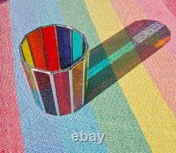 Stained Glass Candle Holder. 4.25 Height x 3.75 Round. Pride Colors