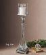 Stately Twisted Glass & Crystal Pillar Candleholders Sticks Nickel Accents