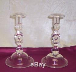 Steuben Art Glass Crystal Pair Teardrop Candlesticks 10 1/4 Inches Tall