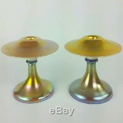 Steuben Art Glass Favrile and Aurene Candlesticks Candle Holders 3581