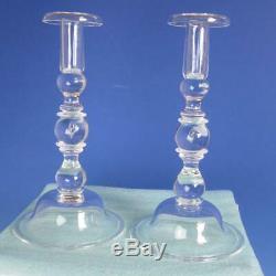 Steuben Crystal Art Glass Pair of Teardrop Candlesticks 10½ inches