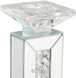 Studio 55D Dahlia Crystal and Mirrored Glass Pillar Candle Holder