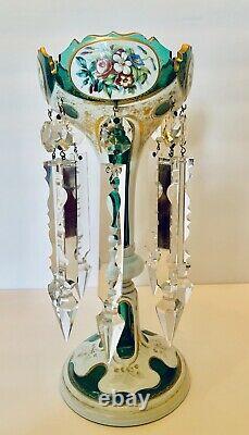 Stunning 1880's Moser Bohemian Overlay Glass Luster Candle Holder Spear Prisms