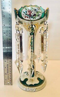 Stunning 1880's Moser Bohemian Overlay Glass Luster Candle Holder Spear Prisms