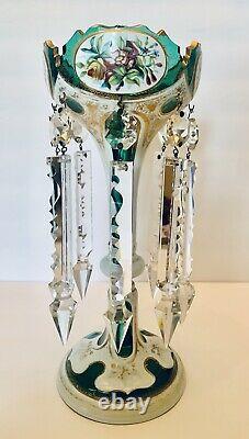 Stunning 1880's Moser Bohemian Overlay Glass Luster Candle Holder Spear Prisms