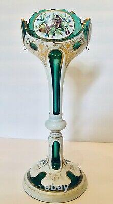 Stunning 1880's Moser Bohemian Overlay Glass Luster Candle Holder Spear Prisms