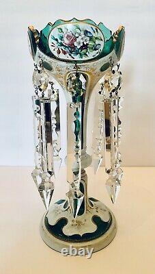 Stunning 1880's Moser Bohemian Overlay Glass Luster Candle Holder Spear Prisms