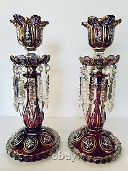 Stunning Antq French Baccarat Glass Lusters Candelabra Candlesticks Spear Prisms