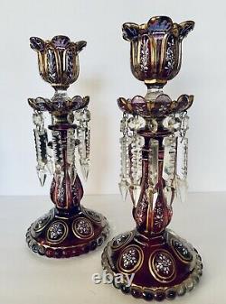 Stunning Antq French Baccarat Glass Lusters Candelabra Candlesticks Spear Prisms