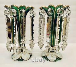 Stunning Antq Moser Bohemian Glass Mantle Lusters Lustres Candle Holder Prisms