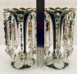 Stunning Antq Moser Bohemian Glass Mantle Lusters Lustres Candle Holder Prisms