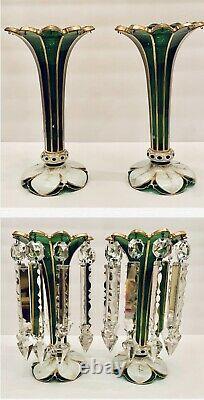 Stunning Antq Moser Bohemian Glass Mantle Lusters Lustres Candle Holder Prisms