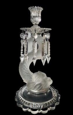 Stunning Baccarat Figural Dauphin Glass Candlestick Candle Holder Lusters Prisms