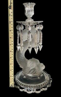 Stunning Baccarat Figural Dauphin Glass Candlestick Candle Holder Lusters Prisms