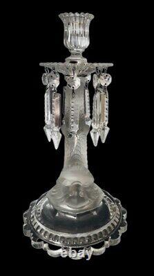 Stunning Baccarat Figural Dauphin Glass Candlestick Candle Holder Lusters Prisms