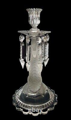 Stunning Baccarat Figural Dauphin Glass Candlestick Candle Holder Lusters Prisms