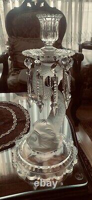 Stunning Baccarat Figural Dauphin Glass Candlestick Candle Holder Lusters Prisms