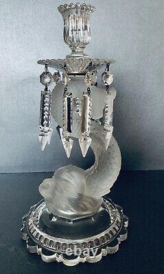 Stunning Baccarat Figural Dauphin Glass Candlestick Candle Holder Lusters Prisms