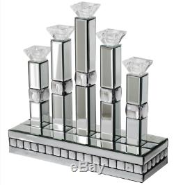 Stunning Glass Mirror Crystal Silver 5 Candle Holder Centre/ perfect Diwali Gift