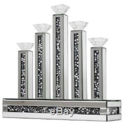 Stunning Glass Mirror Diamond Crystal Silver 5 Candle Holder Centre/perfect Gift