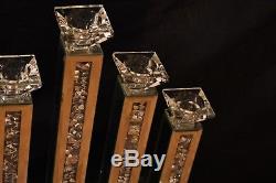 Stunning Glass Mirror Diamond Crystal Silver 5 Candle Holder Centre/perfect Gift