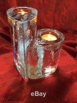 Stunning KOSTA BODA Pair HURRICANE ICE SWEET HEARTS TEA VOTIVE CANDLE HOLDERs