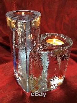 Stunning KOSTA BODA Pair HURRICANE ICE SWEET HEARTS TEA VOTIVE CANDLE HOLDERs