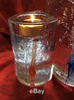 Stunning KOSTA BODA Pair HURRICANE ICE SWEET HEARTS TEA VOTIVE CANDLE HOLDERs