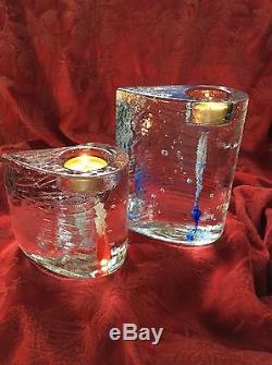 Stunning KOSTA BODA Pair HURRICANE ICE SWEET HEARTS TEA VOTIVE CANDLE HOLDERs