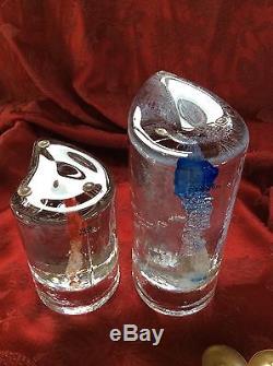 Stunning KOSTA BODA Pair HURRICANE ICE SWEET HEARTS TEA VOTIVE CANDLE HOLDERs