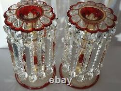 Stunning Lge Pair of Early 19thc Crystal Candle Lustres Gilded Decor c1840