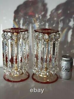 Stunning Lge Pair of Early 19thc Crystal Candle Lustres Gilded Decor c1840