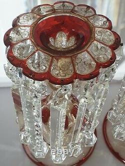 Stunning Lge Pair of Early 19thc Crystal Candle Lustres Gilded Decor c1840