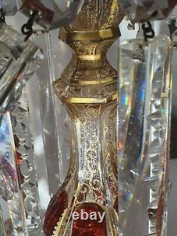 Stunning Lge Pair of Early 19thc Crystal Candle Lustres Gilded Decor c1840