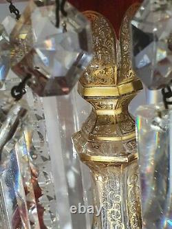 Stunning Lge Pair of Early 19thc Crystal Candle Lustres Gilded Decor c1840