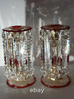 Stunning Lge Pair of Early 19thc Crystal Candle Lustres Gilded Decor c1840