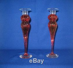 Stunning Pair Of Cranberry Candlesticks Candle Holders By Wimberley Glass Works